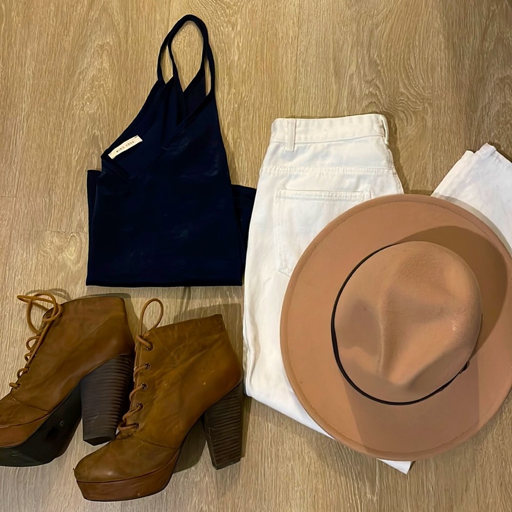 Navy blue silk spaghetti strap top!